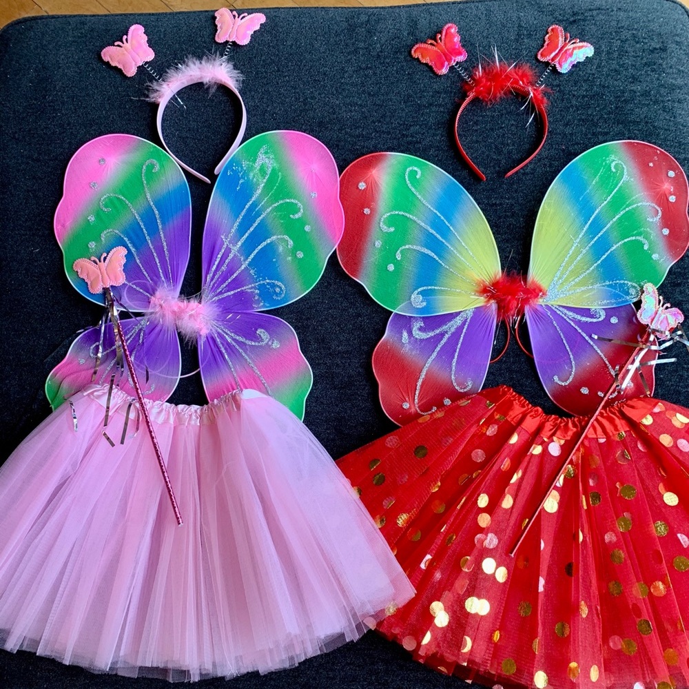 Girls Tutu and Wings Fairy Costume Bundle of 2